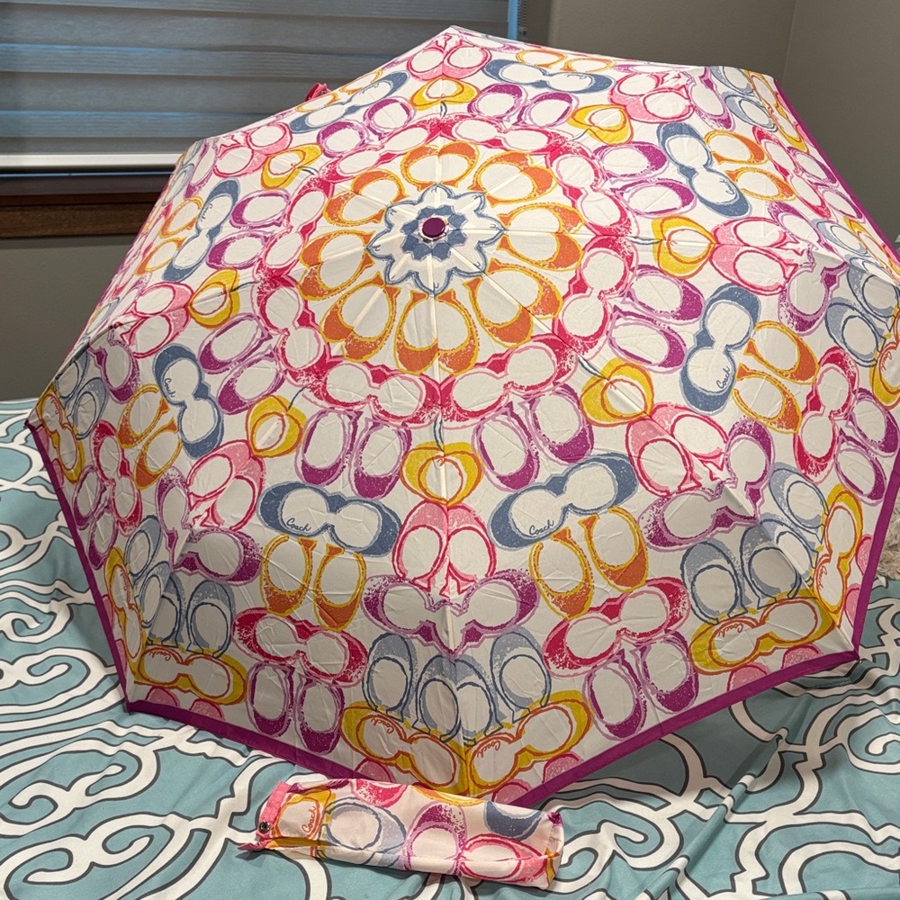 Coach Pink Multi Circle Print Compact Umbrella